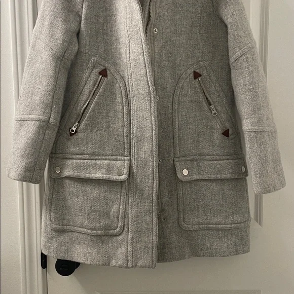 SALE! J. Crew Light Gray Italian Wool Hooded Coat Size 0 - Picture 4 of 8